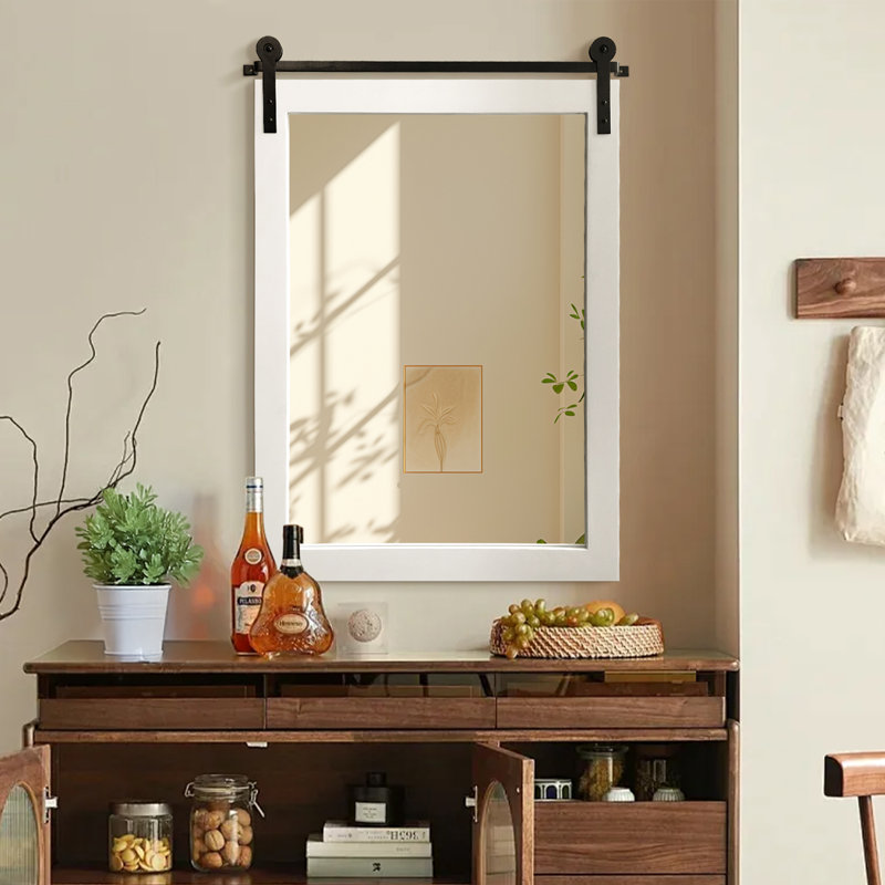  Rectangle Modern Solid Wood Farmhouse Accent Mirror, White, 30" x 22"