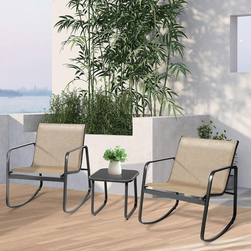 2 - Person Outdoor Dining Set, 3-Piece PVC-coated polyester Rocking Outdoor Seating Group, Brown