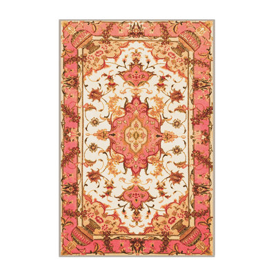 Tapis rose / ivoire en laine et polyester tissé à la machine 2 pi x 3 pi Floral Floral