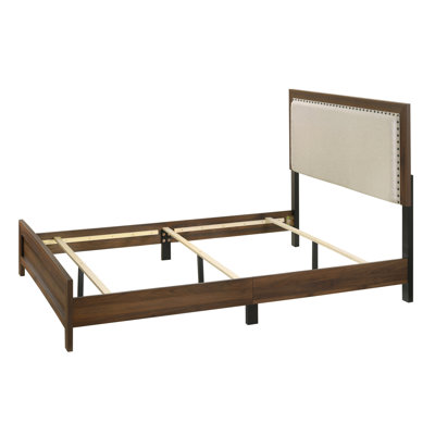 Fabric Upholstered Headboard Nailhead Trim 1Pc Panel Bed Beautiful Wooden Bedroom Furniture