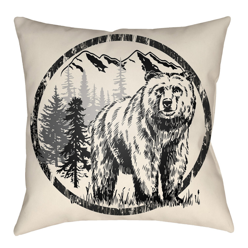 Lodge Cabin Bear Reversible Throw Pillow, 16" H x 16" W, Light Blue/Beige