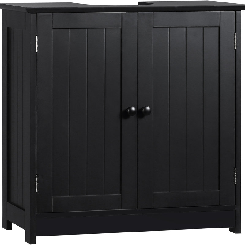 Unité de rangement pour salle de bain noire sous le lavabo, 2 portes et tablette - peu encombrante et résistante à l'usure, s'adapte à divers espoirs, organisateur H 23,5 po x l 11,85 po, tablette, robuste, essentiels,
