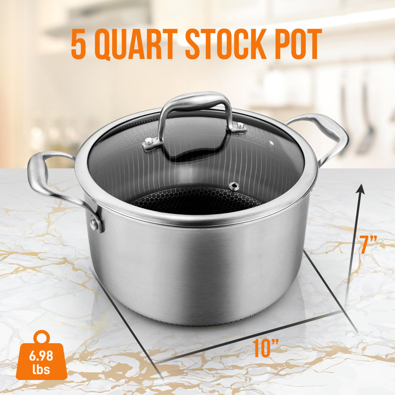 NutriChef 5-Quart Stainless Steel Stew Pot with Glass Lid
