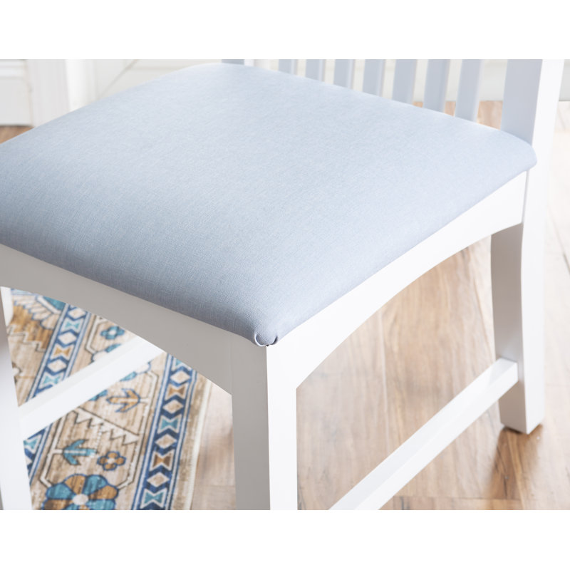 18'' H Fabric Upholstered Beech Side Chair, Light Blue, White