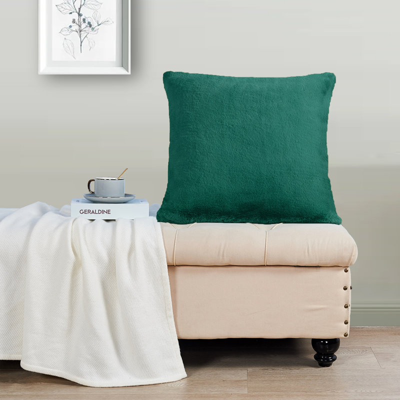  Faux Fur Throw Square Pillow Cover, Teal Green