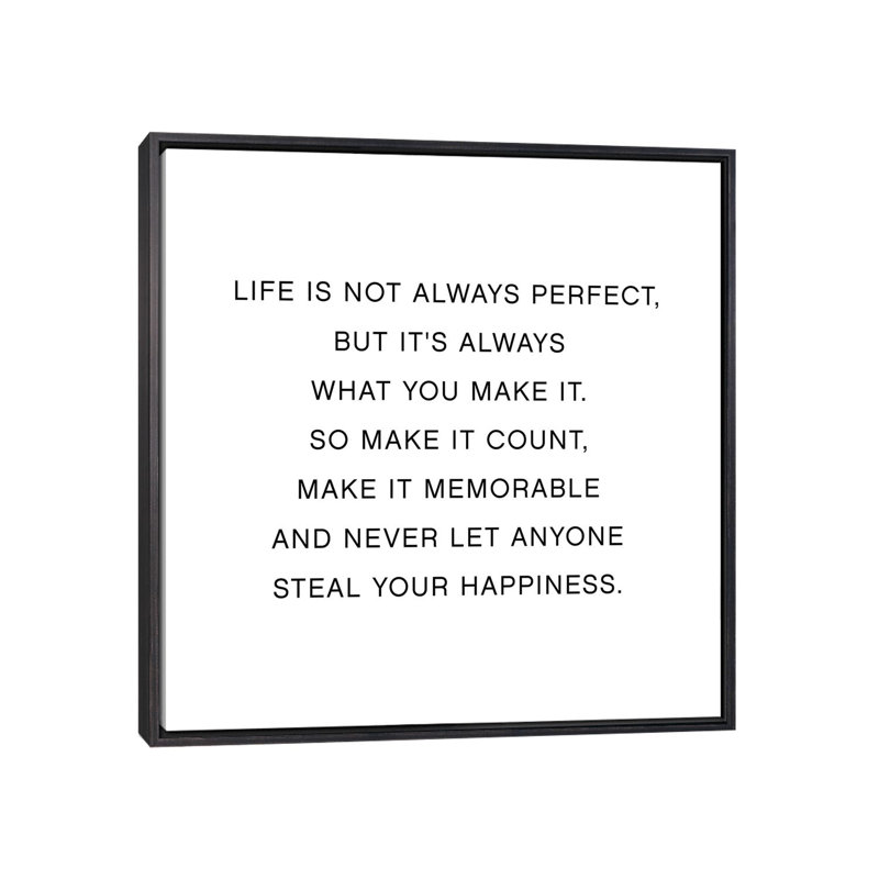 Art textuel, "Life is not always Perfect" par Mambo art studio, H 37 po x l 37 po x P 1,5 po, Toile avec cadre noir patiné