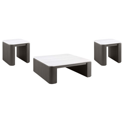 Haroutun 3-Piece Square Marble Top Coffee And End Table Set Charcoal