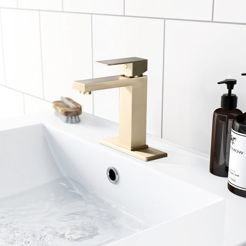 Bathroom Faucet - Stainless Steel Deck-Mounted 1 Hole Gold Finish Contemporary Style With And Drain Assembly Minimalist Design