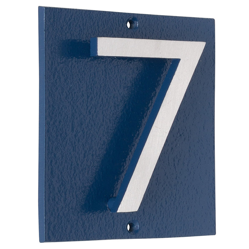Plaque d’adresse murale sur 1 ligne flottante, Bleu mer, Nickel satiné deux tons, Oui