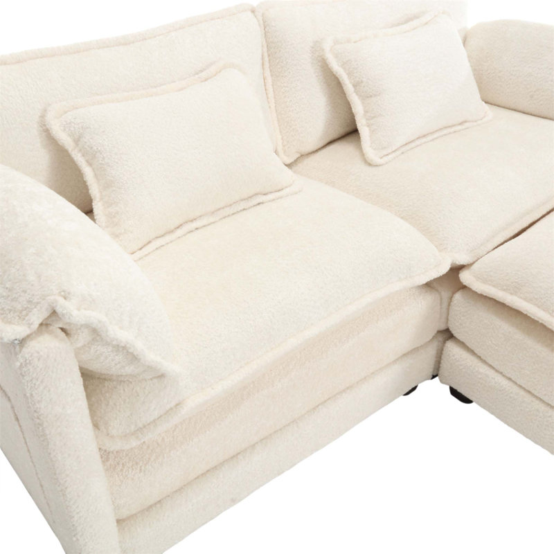 Oversized Double Sofa with Chenille Fabric, Removable Armrests, Side Pockets, and a Cozy Footstool for Ultimate Comfort and Versatility