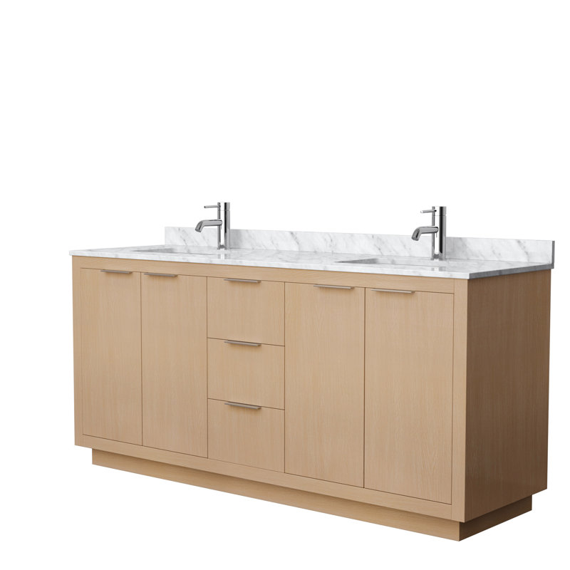 Ensemble de meuble-lavabo double 72 po Maroni, Marbre de culture de Carrare, Nickel brossé
