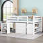 Lit mezzanine double blanc avec fonctions multiples, bureau à roulettes et armoire de bureau multifonctionnelle à trois niveaux avec rangement blanc, fabrication en bois de pin, nombreuses options
