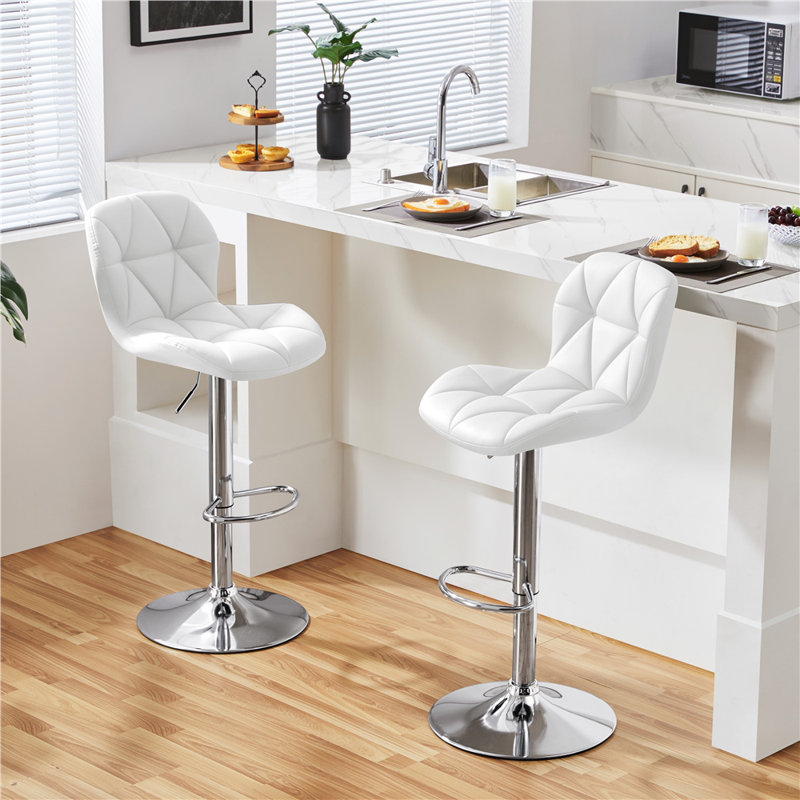 Adjustable Modern PU Leather Swivel Bar Stools with Backrest, White