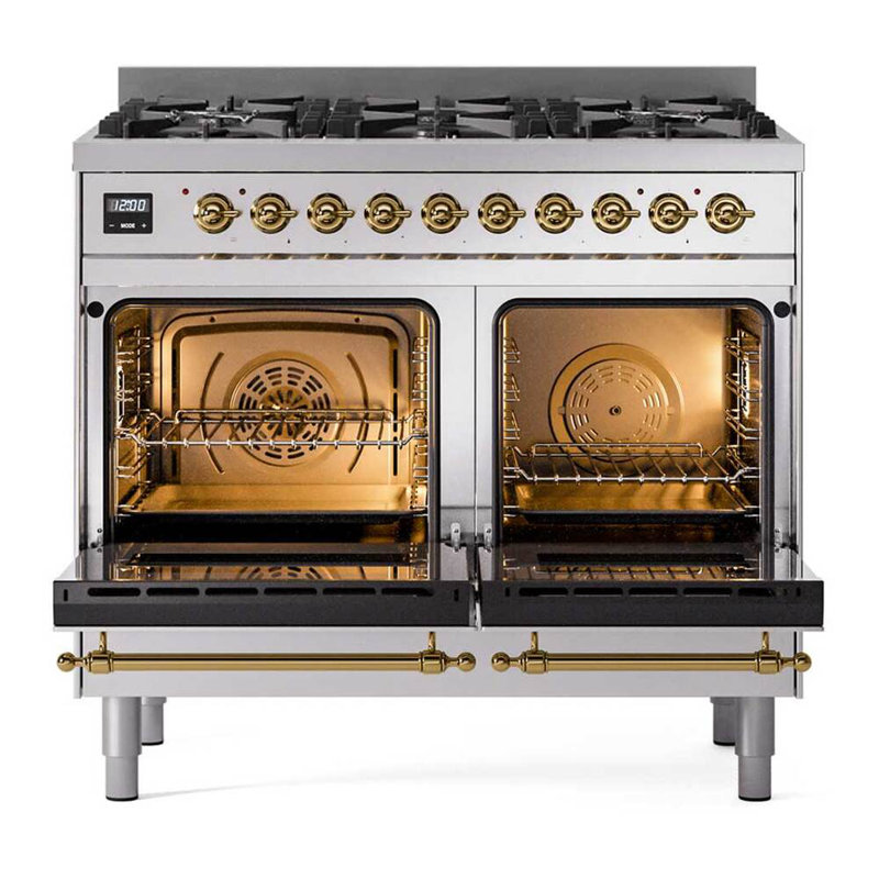 Cuisinière à double combustible de 40 po avec 6 brûleurs en laiton noir (édition limitée) ILVE Nostalgie II Series (porte en verre)