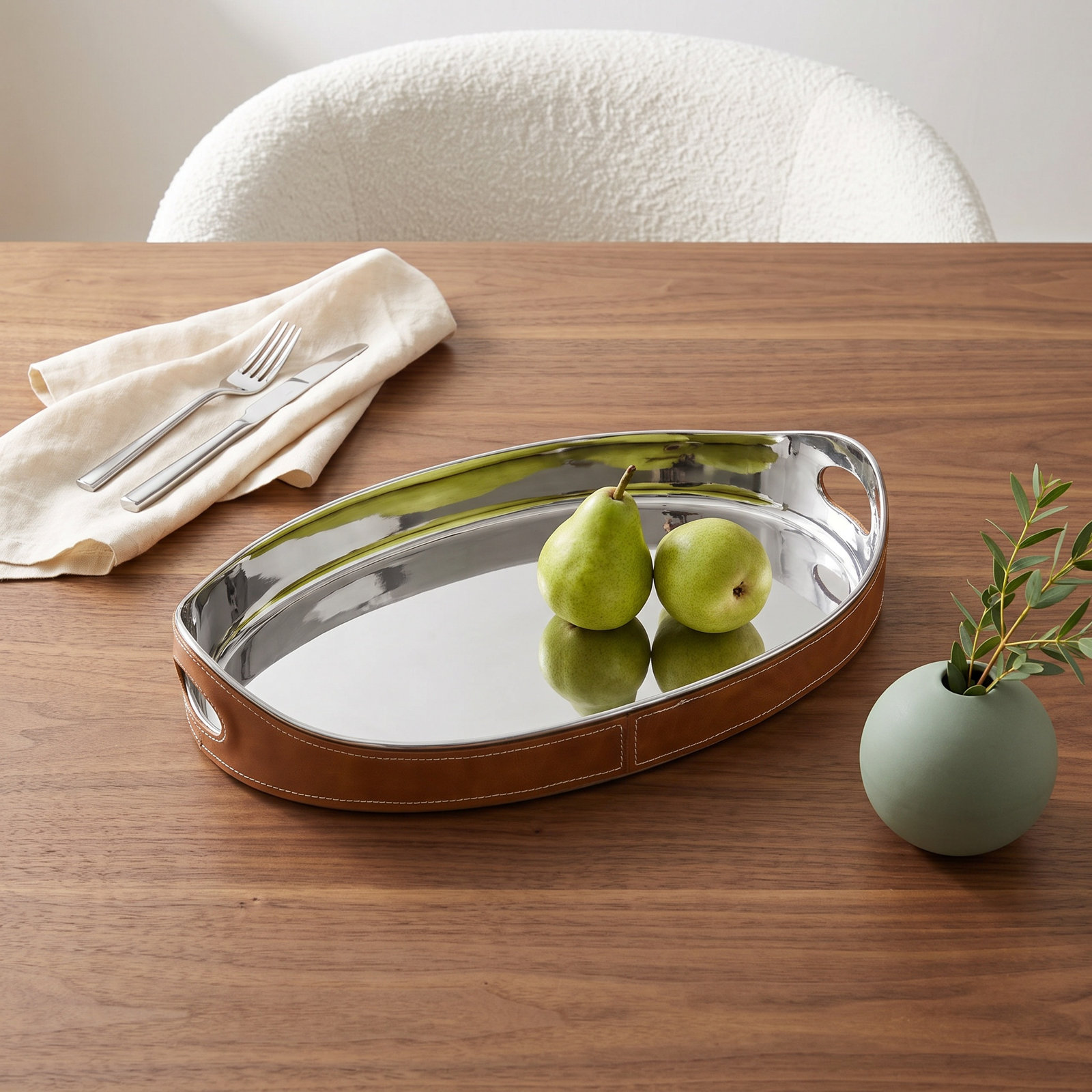 Leather Stitched Stainless Steel Tray