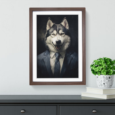Husky In A Suit Painting No.4 - Single Picture Frame Print on Wood
