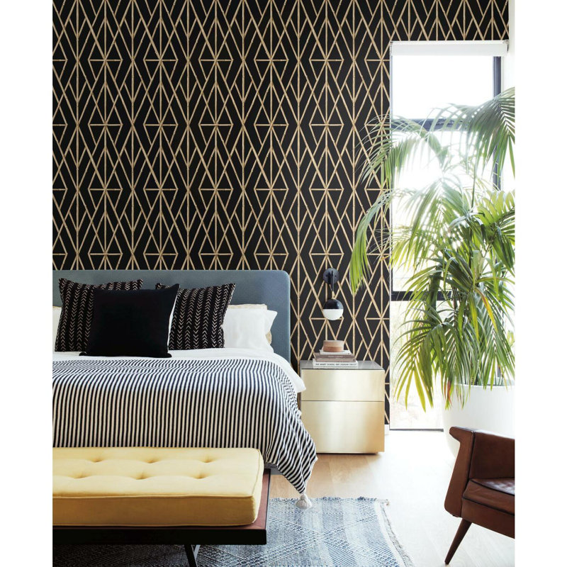 Rouleau de papier peint à motif de treillis en bambou L 33 pi x l 20,5 po Riviera, Noir