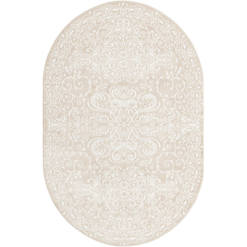 Tapis contemporain de couleur blanche, Ovale 5 pi 3 po x 8 pi