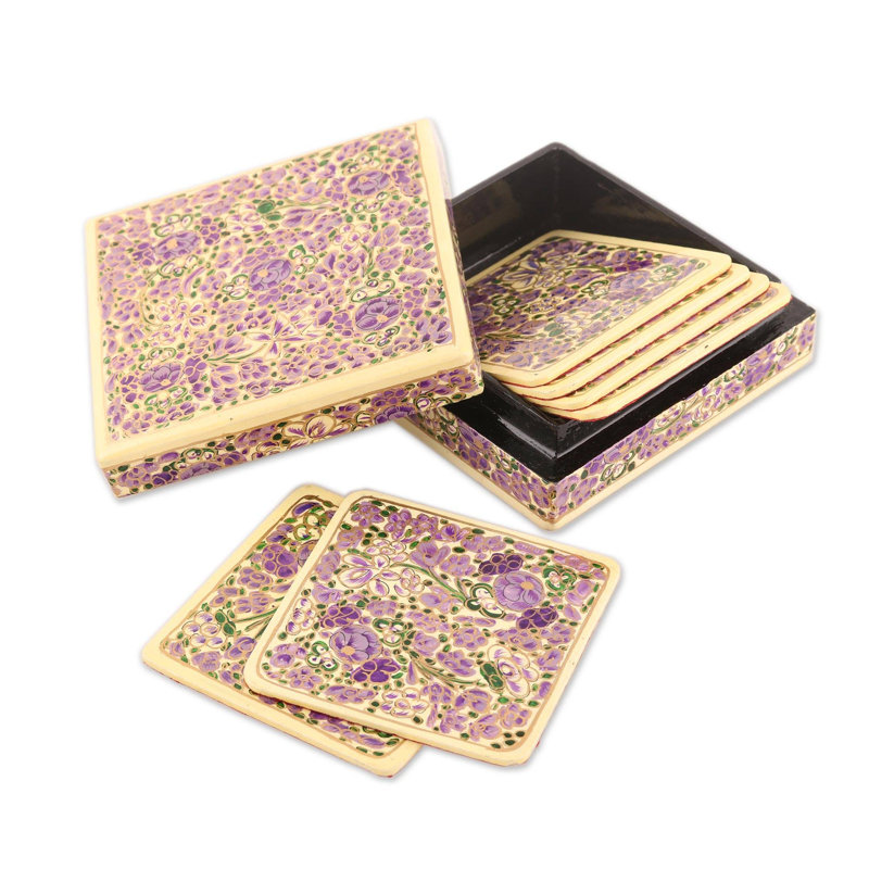 Sous-verres en papier mâché de lavande Cachemire (ensemble de 6)