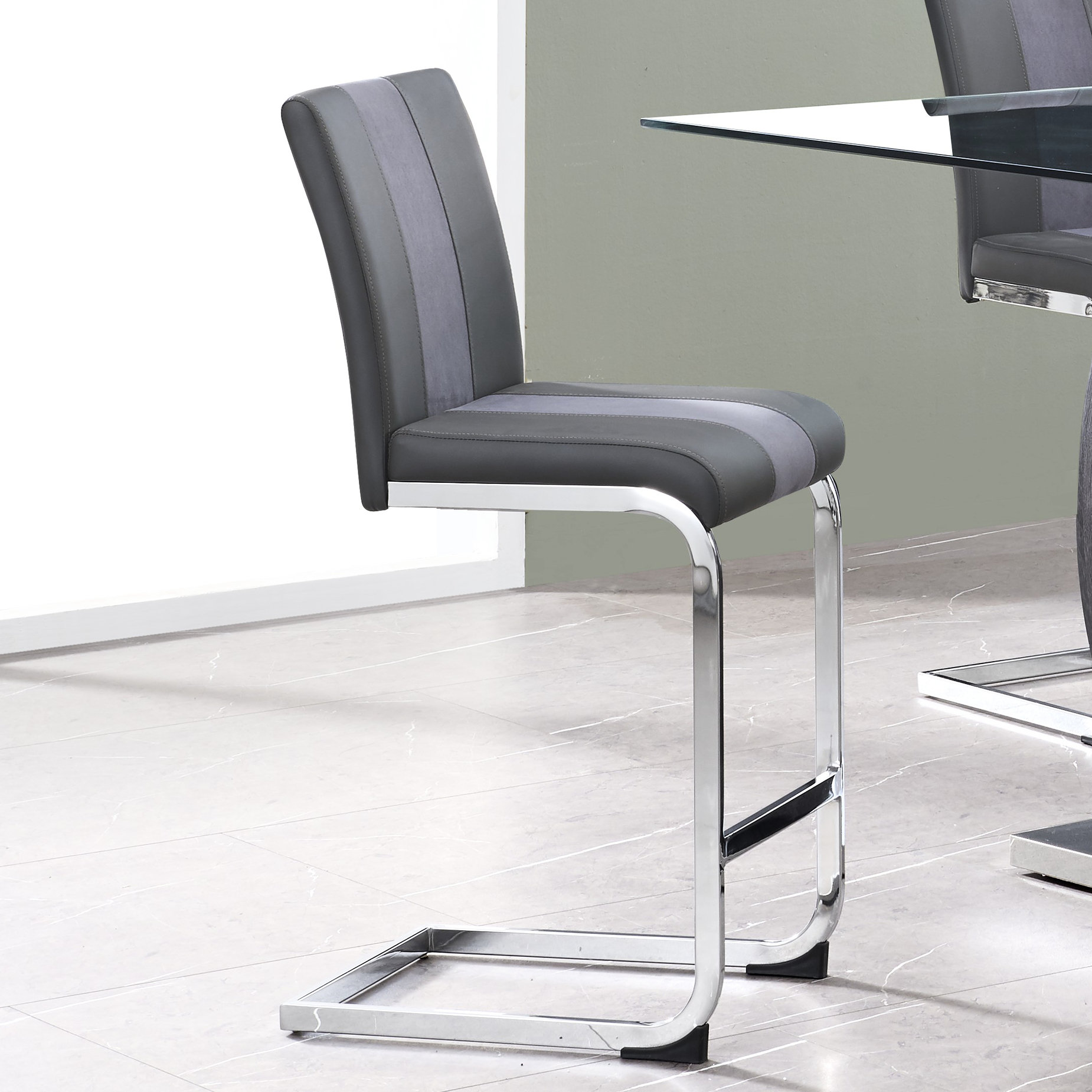 Hokku Designs Of 4 Grey Bar Stools - L Shape Legs, Front Foot Stops ...