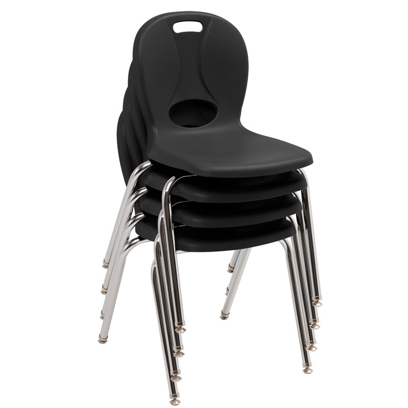 Structure Series Plastic Stacking Classroom Chairs with Contoured Seats (Set of 4), Black, 18"
