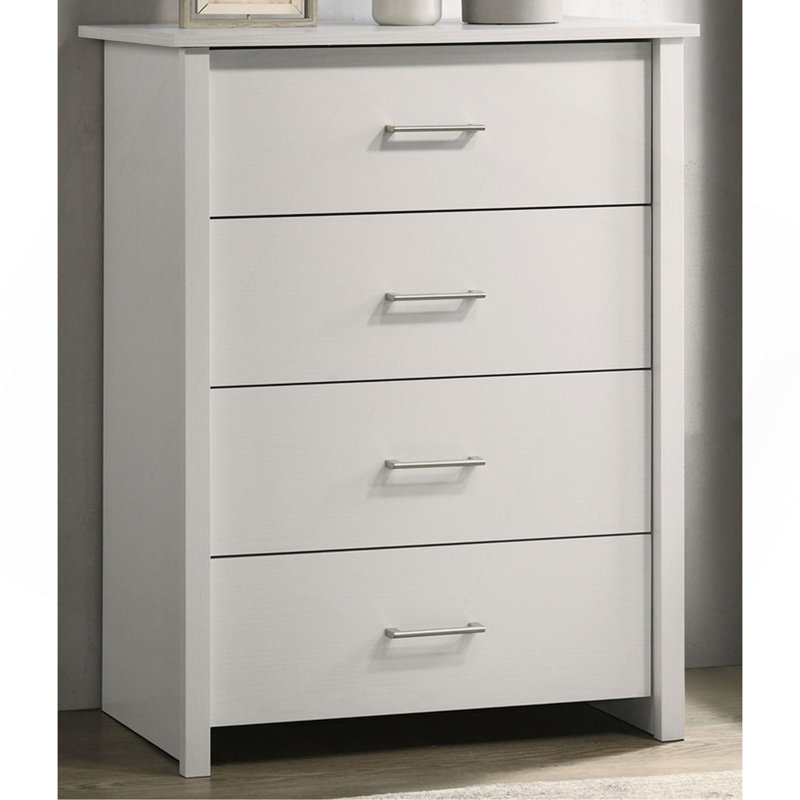 Commode 4 tiroirs avec poignées, Blanc