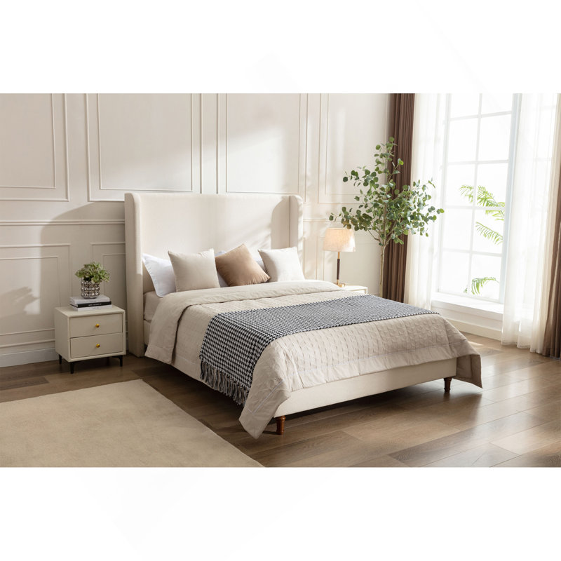 Grand lit tapissier Harper, Bouclé ivoire, Grand lit
