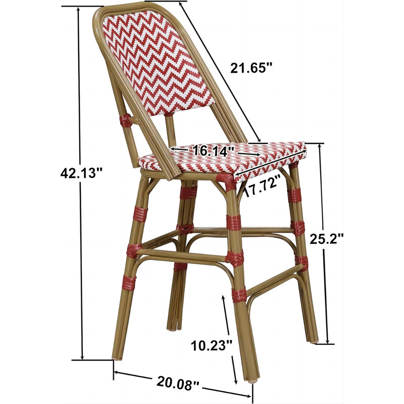 Aluminum Outdoor Stool with Cushion, 25.2", Red