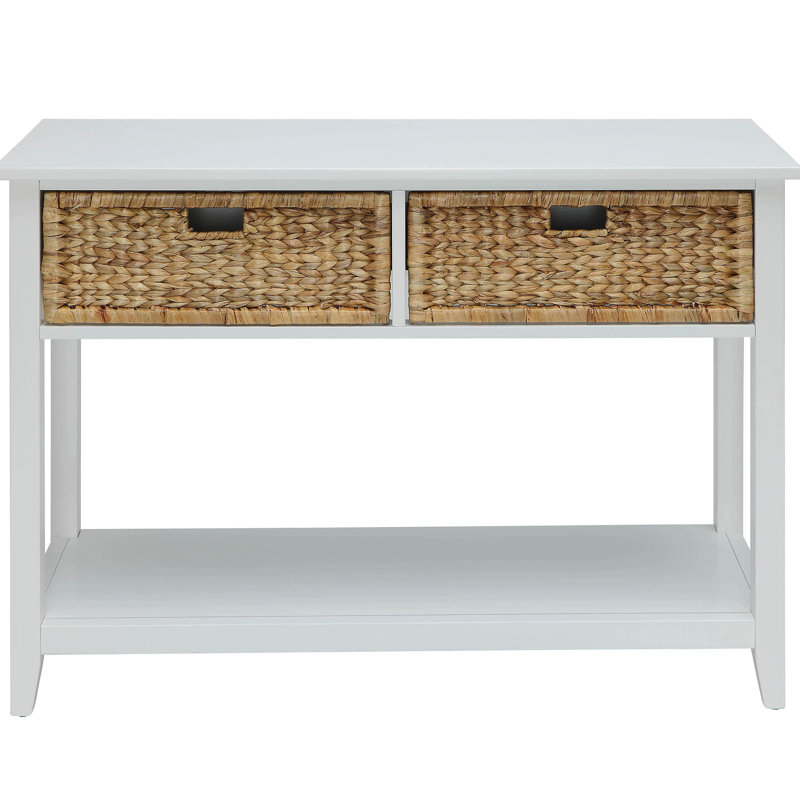 2 Console Table With White Color And Extra Display Area Wooden Open Bottom Shelf