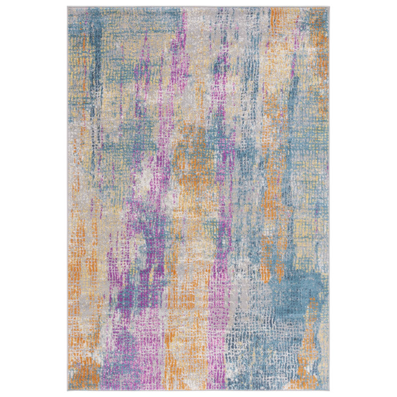 Felty Abstract Blue/Fuchsia Area Rug, Rectangle 6' x 9'