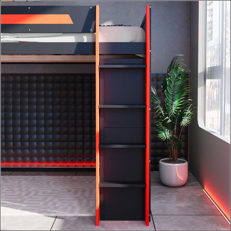 Full Size Gaming Loft Bed with Integrated Desk, Smart RGB LED Lights, USB Ports, and Ample Storage, Ideal for Modern Gamers