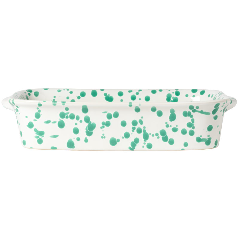 Rafaela Rectangle Stoneware Baker, White/Sage Green