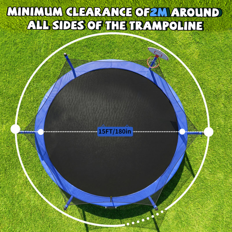 Trampoline d'extérieur en acier 15 pi bleu, Noir / Bleu