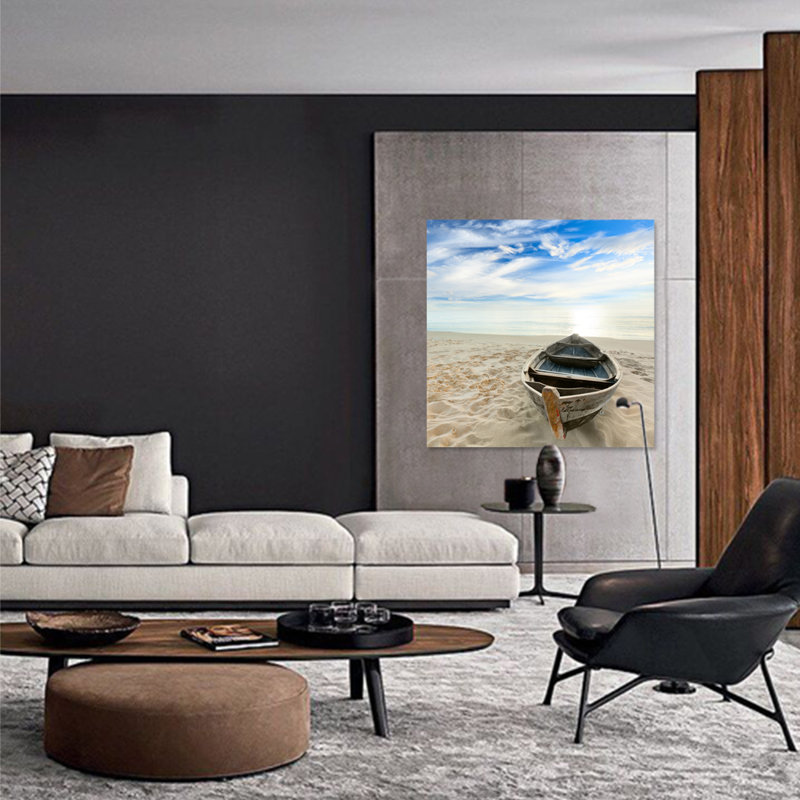 Bateau sur la plage - impression sans cadre, H 24 po x l 24 po x 1,5 po, Acrylique