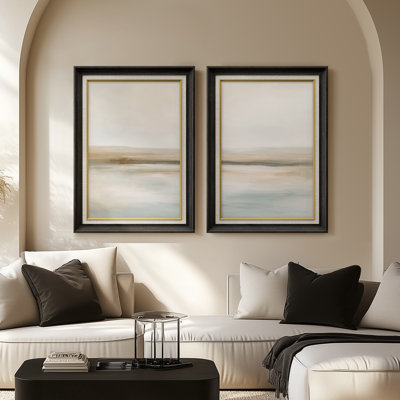 Soft Neutral Coastal Reflection Modern Tranquil - Set of 2 Premium Framed Wall Art Print on Paper 26"x36"
