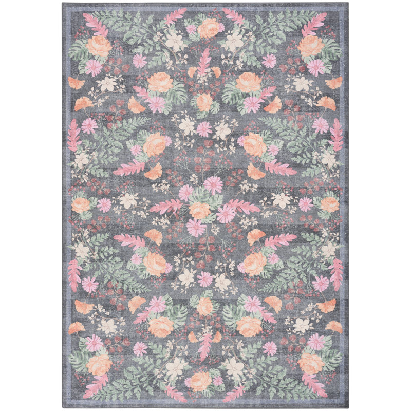 Tapis gris anthracite multicolore de 7 pi 6 po x 9 pi 10 po Nourison Botanical Washables, Rectangle 7 pi 6 po x 9 pi 10 po