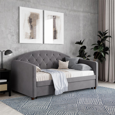 Derina Upholstered Velvet Daybed with Trundle Bed
