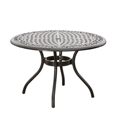 48-Inch Round Outdoor Dining Table Crafted From Cast Aluminum In Hammered Bronze, With Tabletop, Umbrella Hole, And Curved Legs, For Garden Setting 48-In Of Bronze Finish, Featuring Gently Seating