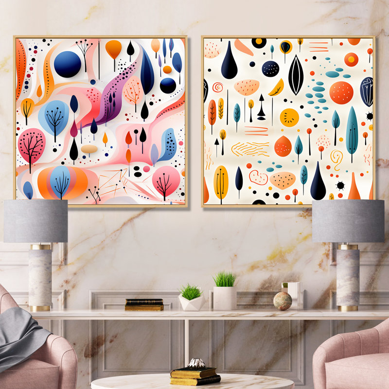Giovanni - Formes abstraites, ensemble de 2 reproductions d'art sur toile, Encadrement brun, H 16 po x l 33 po x P 1 po