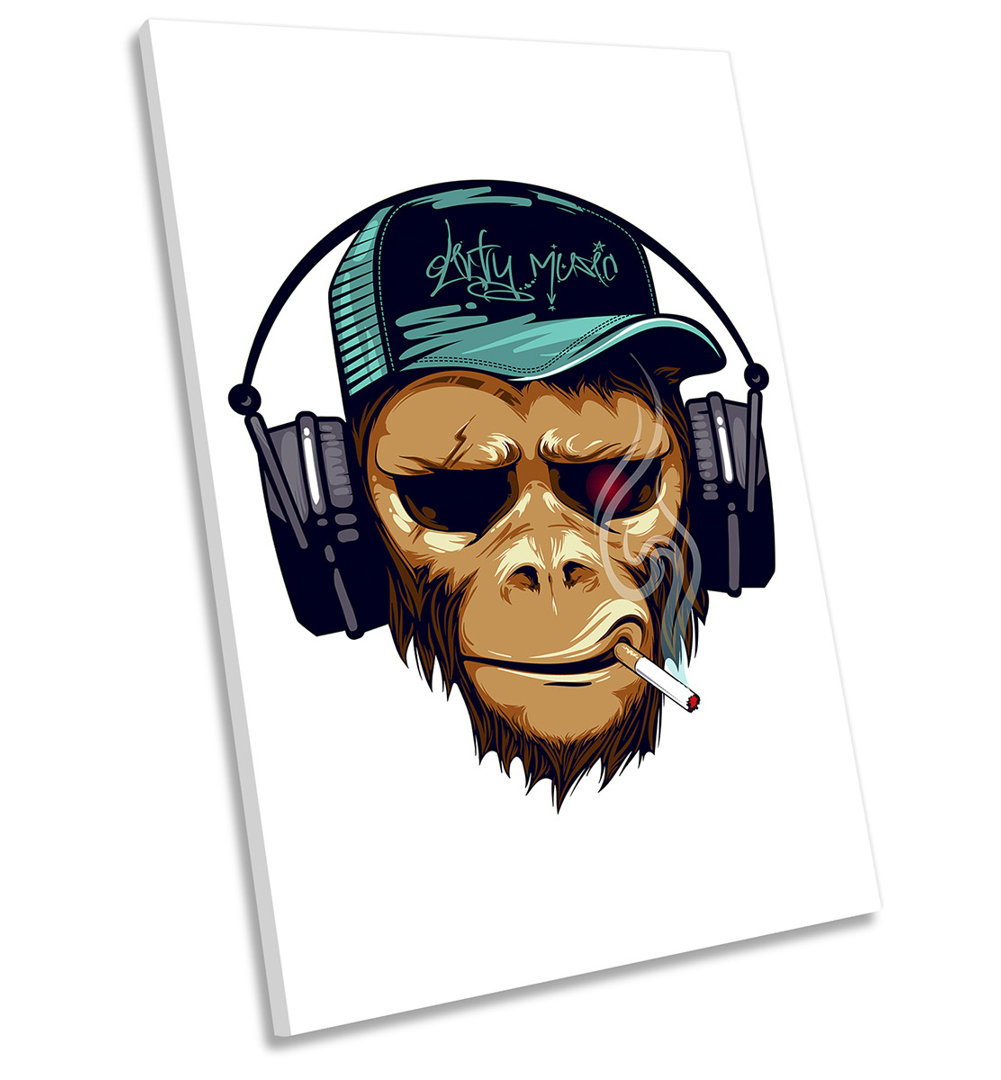 Monkey DJ Headphones - Wrapped Canvas Print