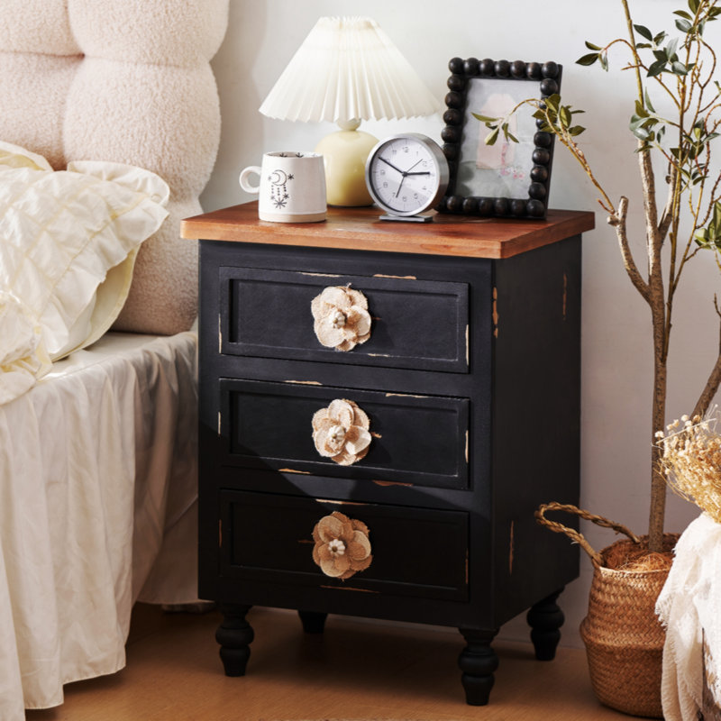 Table de bout Vintage Farmhouse, Noir antique / noyer