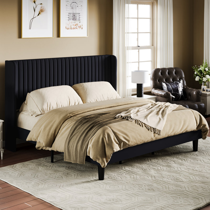 Airlia Upholstered Unfinished Platform Bed, Black, Queen