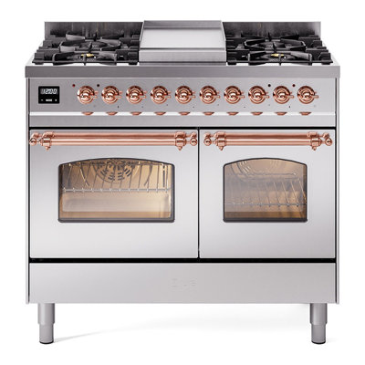 ILVE Nostalgie II Series 40 in. Dual Fuel Range with 6 Sealed Burners, Griddle (Natural Gas, Glass Door)