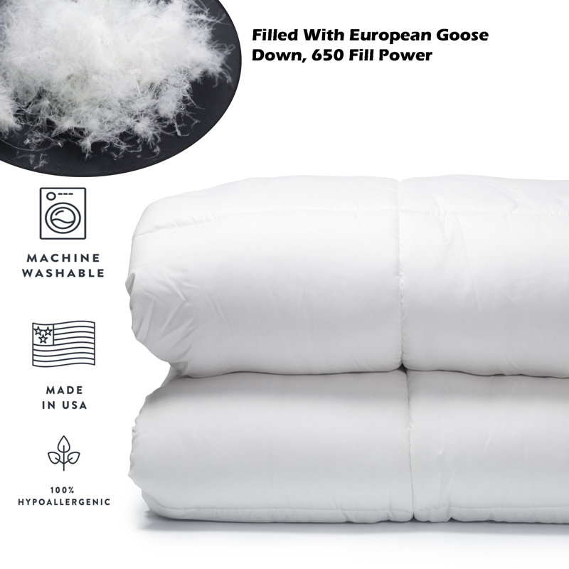 Twin White Cotton Goose Down Comforter with Corner Tabs