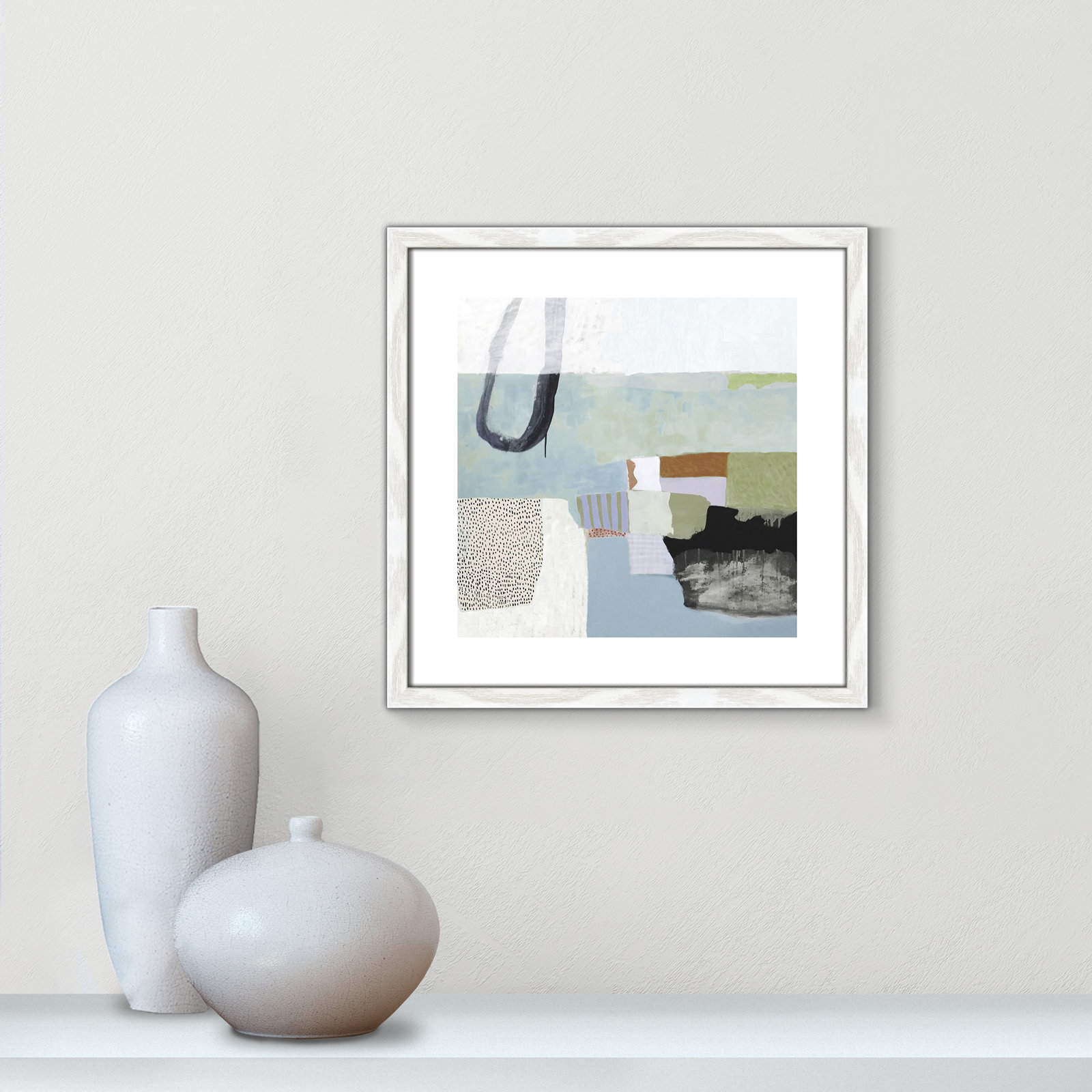 Blue Rhythm by Nathaniel Mather - Painting Print, White, White Wood Grain Framed Paper, 18.25" H x 18.25" W x 0.75" D