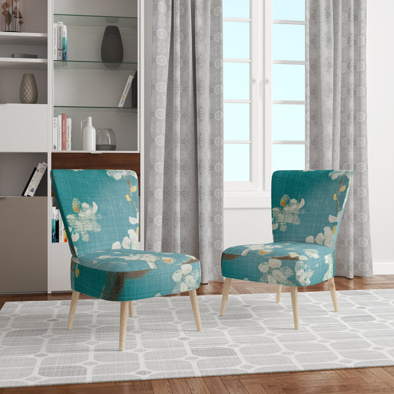 Blue Cherry Blossoms II - Cabin & Lodge Upholstered Side Chair