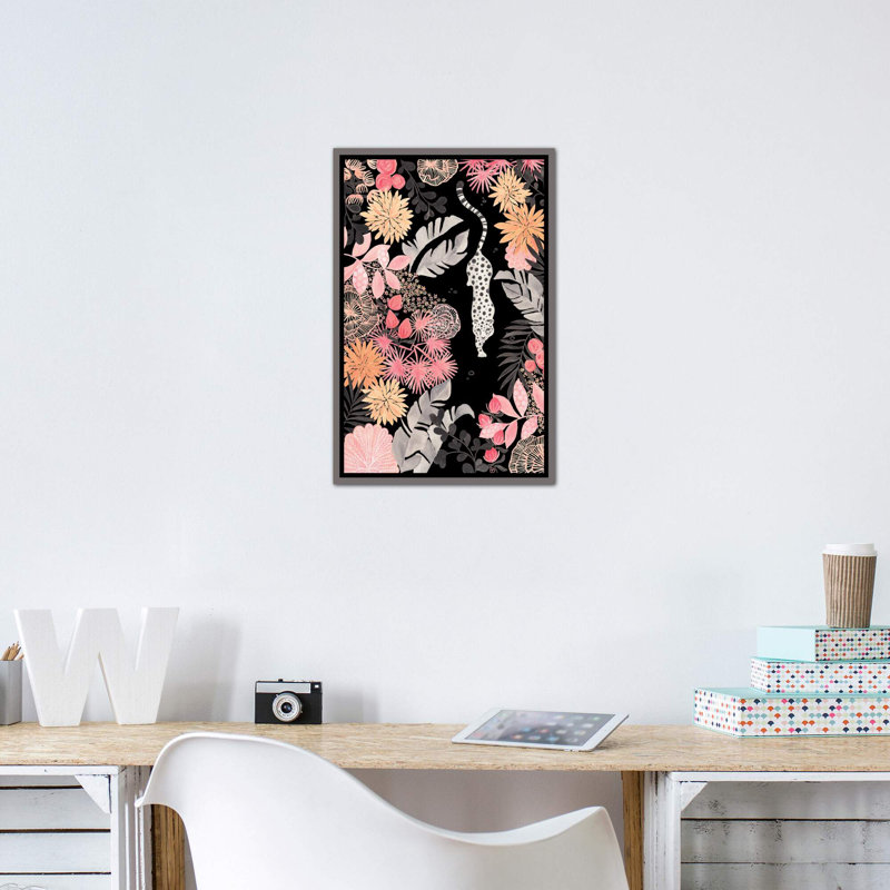 Art de pédoncule leopard, Toile encadrée de bois rustique foncé, H 60 po x l 40po x P 1,5 po