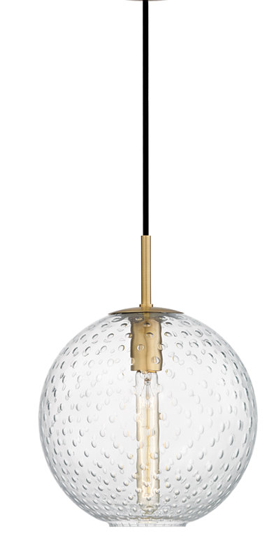 Rousseau 1 Light Pendant, Aged Brass, Clear, 19" H X 16" W X 16" D