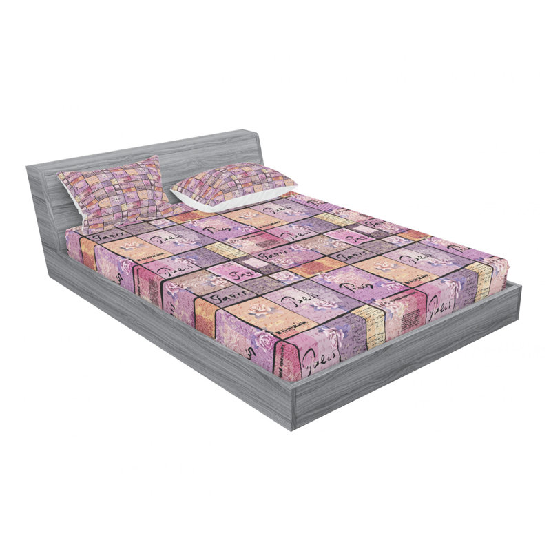 Microfiber Patchwork Sheet Set, Queen Sheet Set with Fitted Sheet
