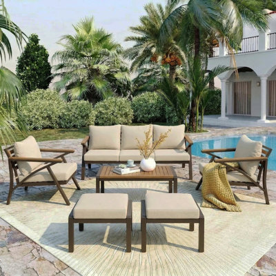 6-Piece Outdoor Conversation Set With Cushions And Steel Frame